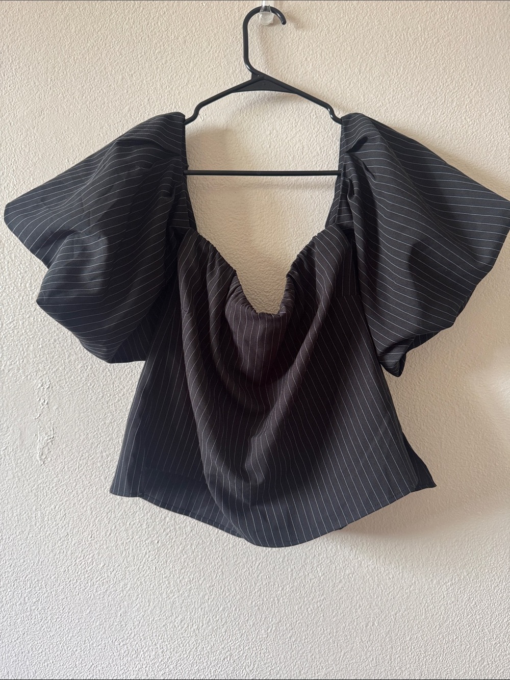 Catherine Malandrino - Black Pinstripe Puff-Sleeve Top - Size S